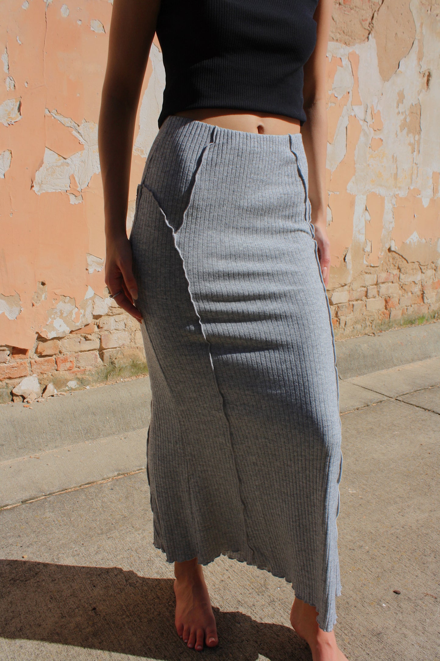 Rosie Grey Ribbed Maxi Skirt