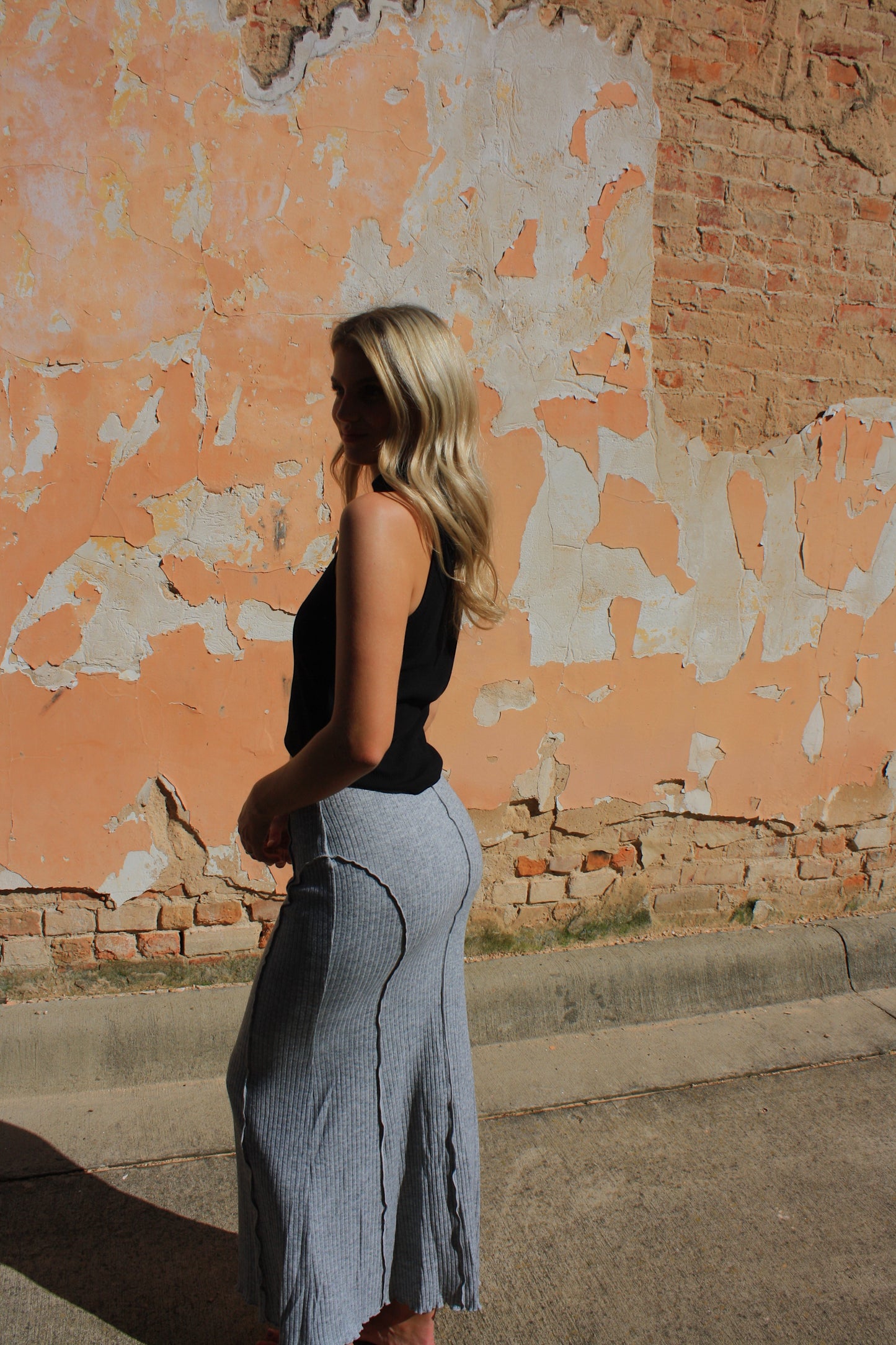 Rosie Grey Ribbed Maxi Skirt