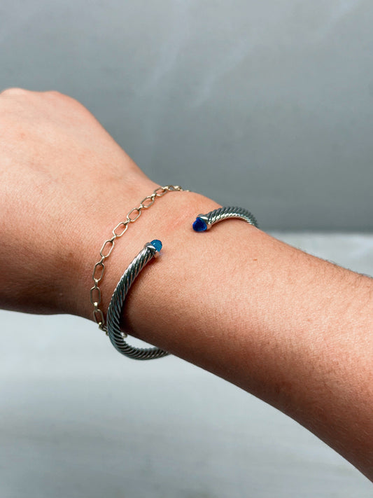 Blue Stone Cable Cuff Bracelet