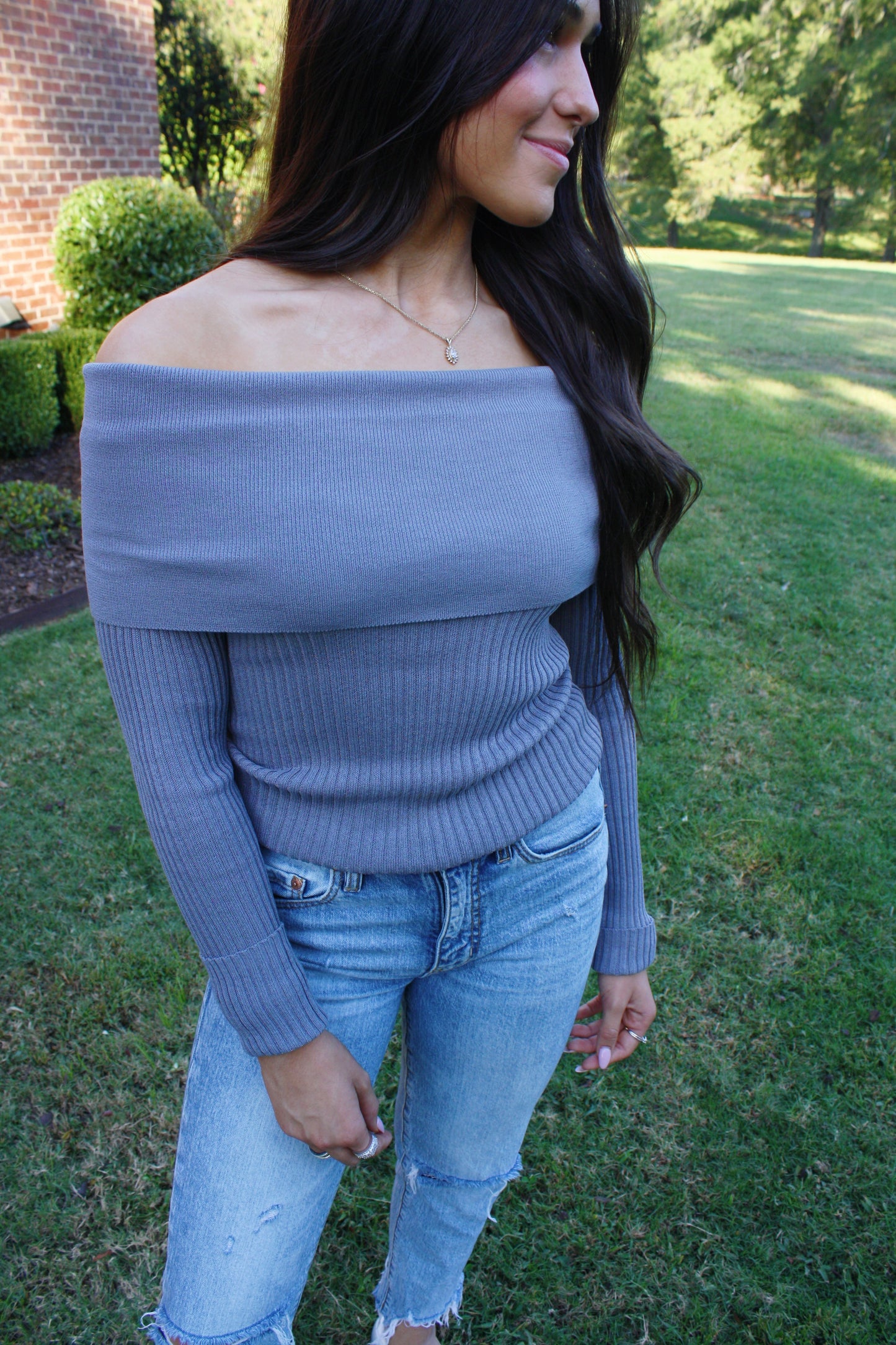 Tatum Grey Ribbed Top