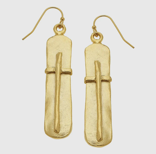 Gold Bar with Cross Earrings- Susan Shaw