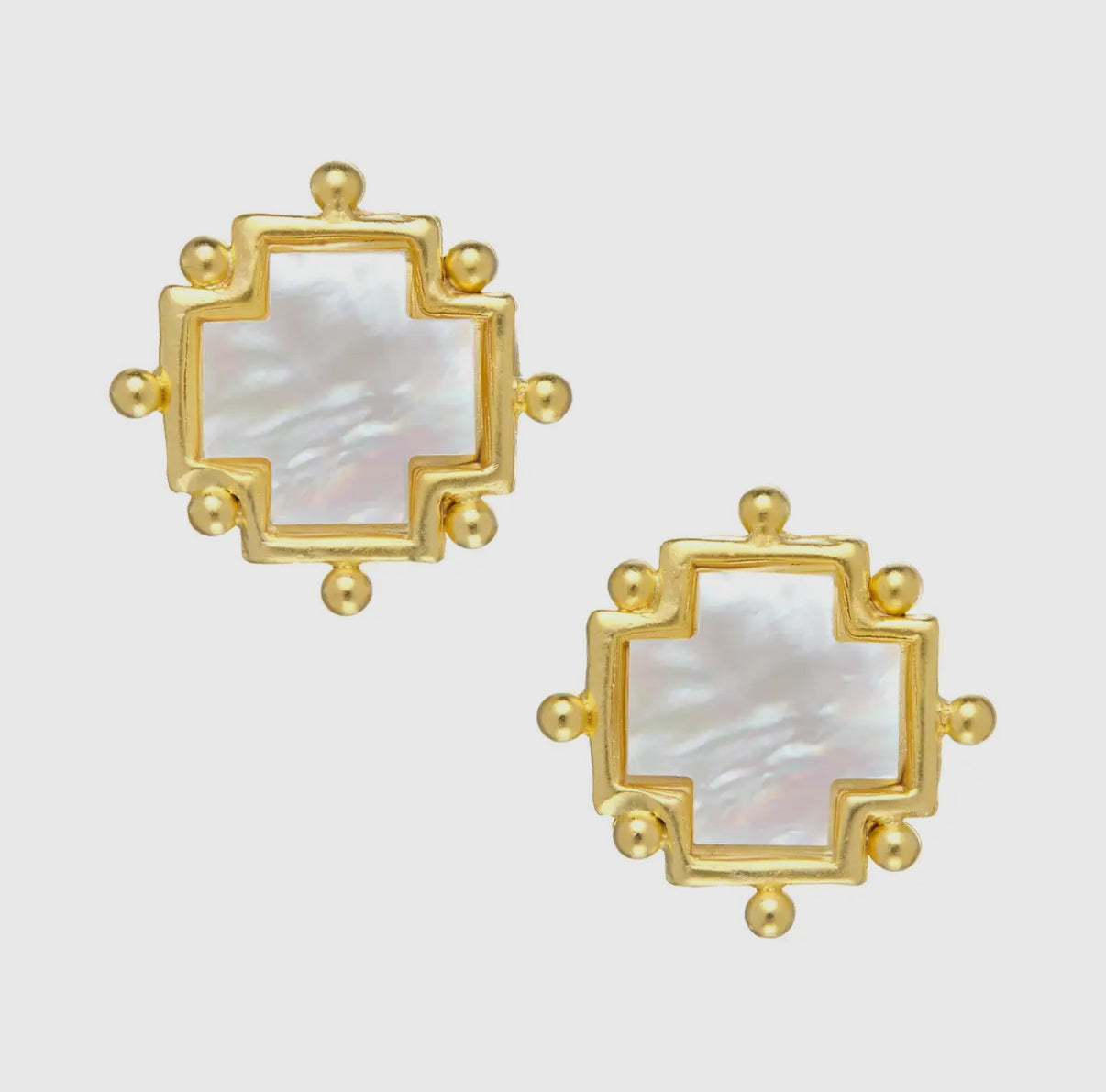 Mother of Pearl Cross Studs- Susan Shaw